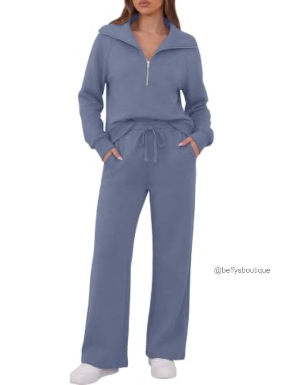 2 Piece Half Zip Sweatsuit Set Relaxed Wide Leg Lounge Tracksuit